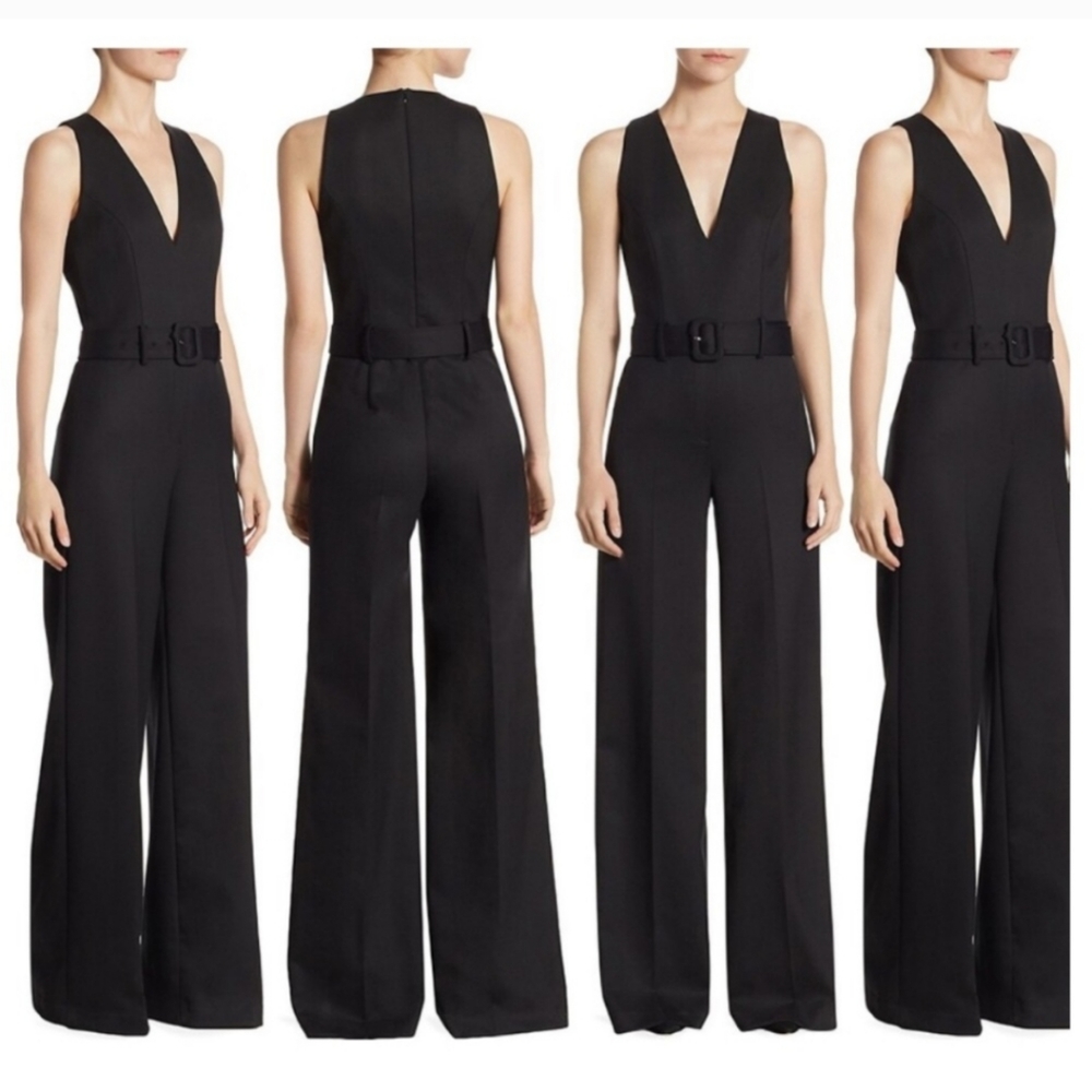 THEORY Belted Tux Wool V-Neck Wide-Leg  Jumpsuit Size 10 & SIZE 8